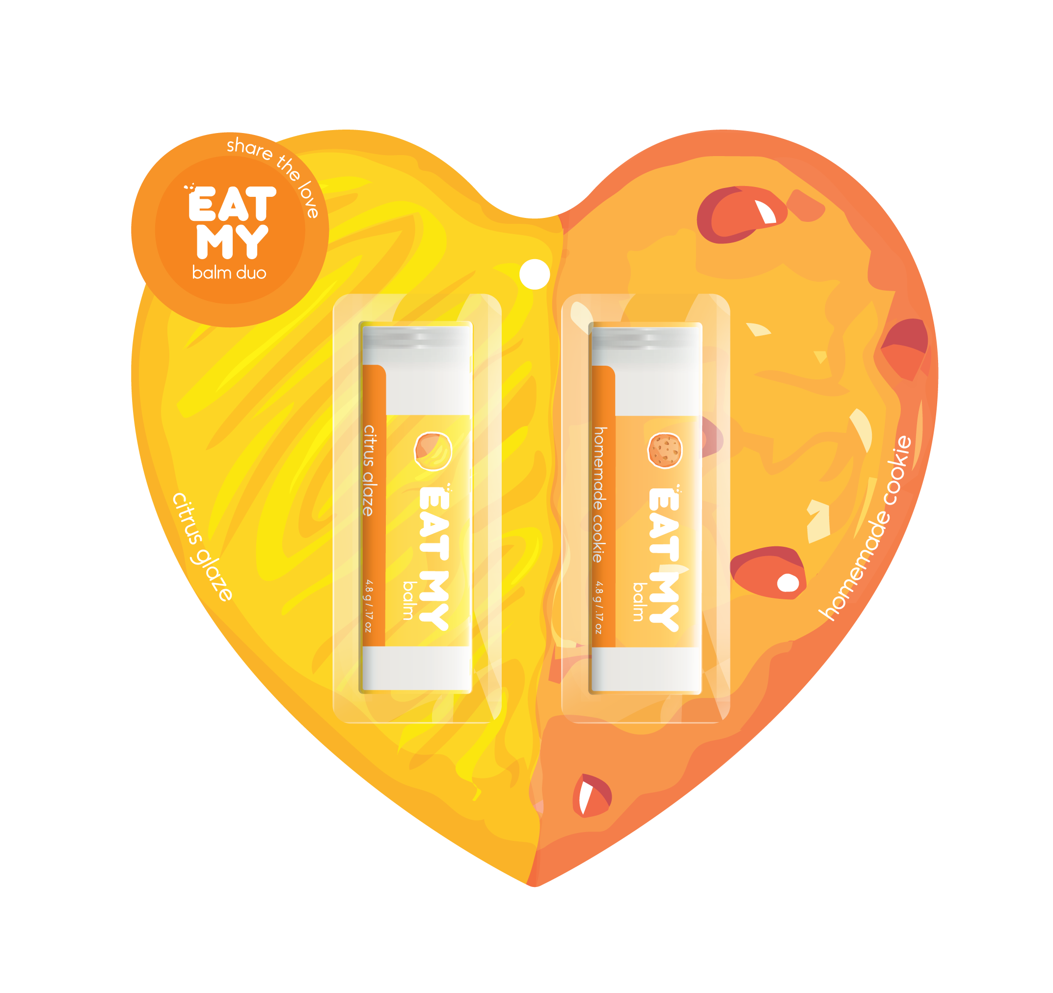 EAT MY balm duo share the love: cookie + citrus - купить в Москве и  регионах 💋 Продажа EAT MY набор бальзамов для губ “Поделись любовью:  печенье + цитрус” по цене 389 ₽ - интернет магазин cubebeauty.ru